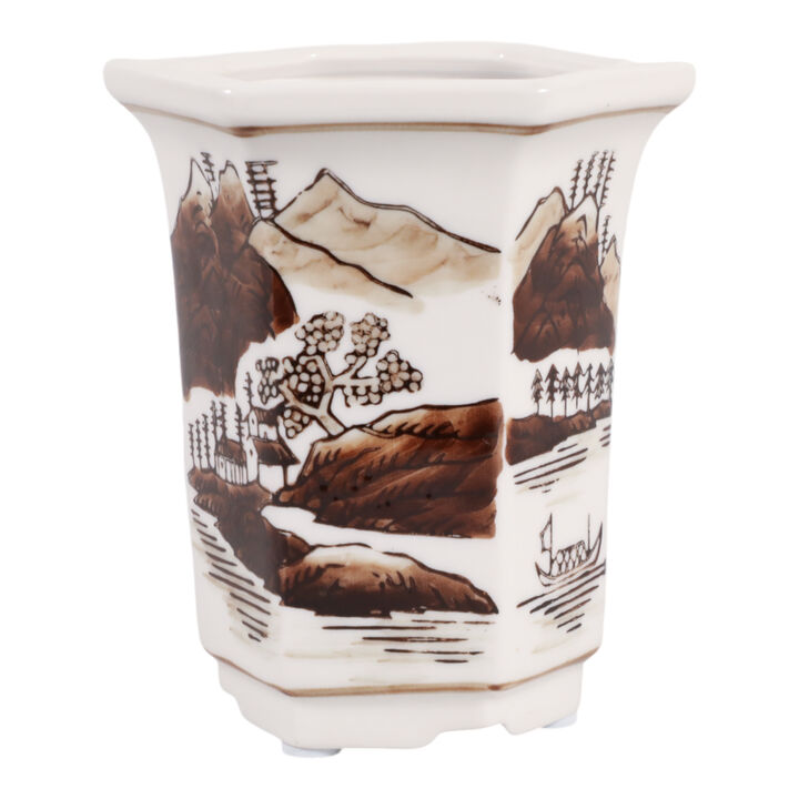 4", 6oz Chinoiserie Candle, Brown/white