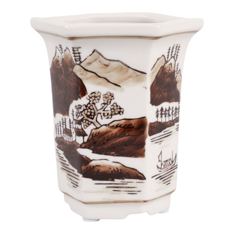 4", 6oz Chinoiserie Candle, Brown/white image number 0