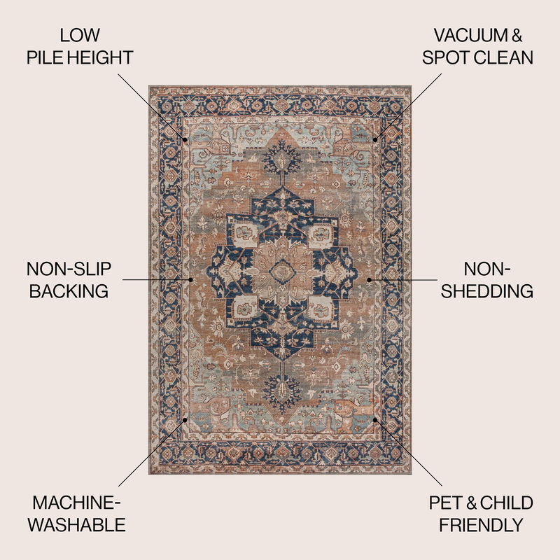 Maris Ornate Medallion Machine-Washable Area Rug