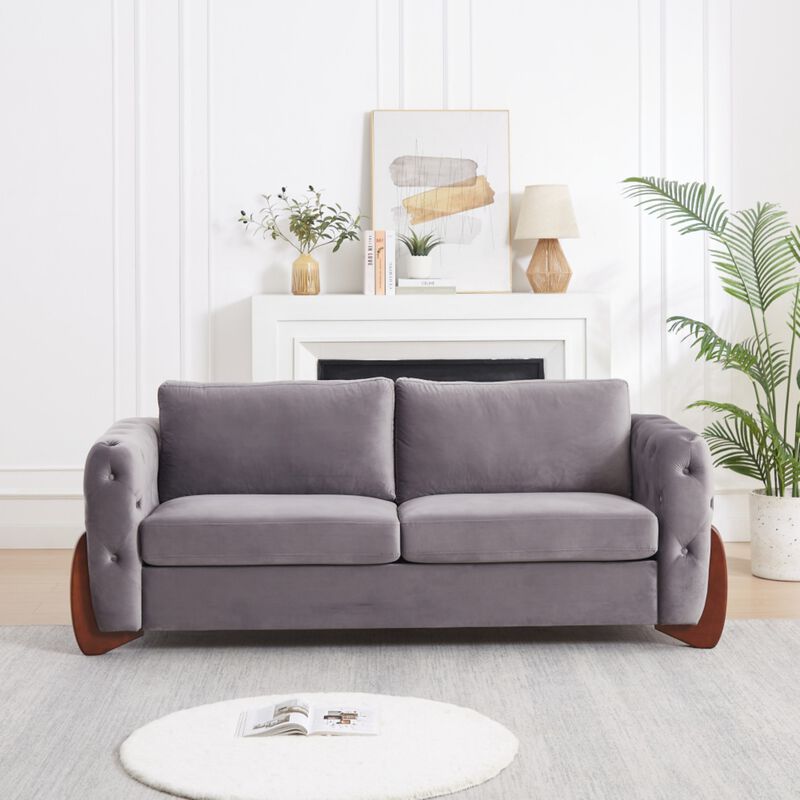 Rodcaf Mid‑Century Modern Button Tufted Velvet 3‑Seat Sofa image number 8