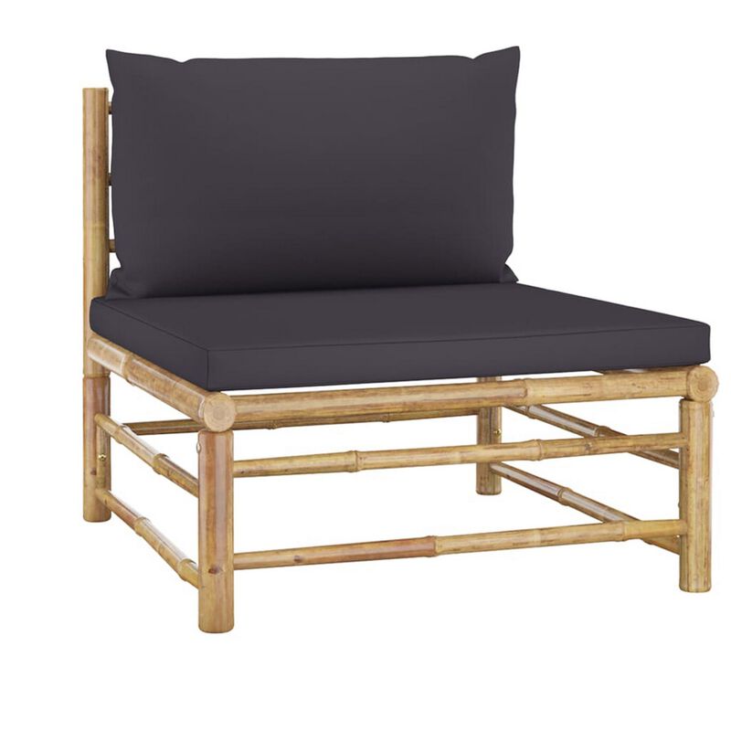 3pc Outdoor Modular Lounge Set, Table and Ottoman, Bamboo, Dark Gray - Benzara