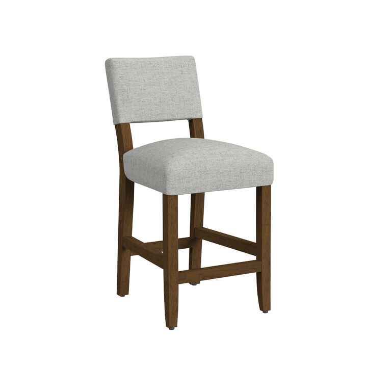 Bowo Counter Stool Chair, Gray Woven Fabric, Brown Hardwood Legs