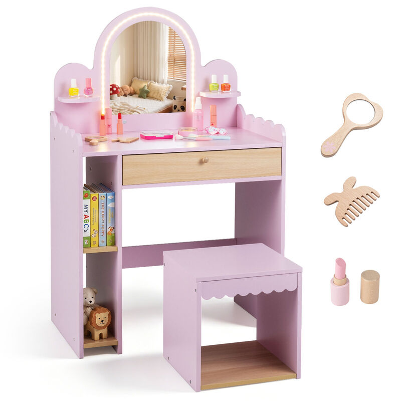Dressing Table Pretend Play Set with 2 Shelves and Compartments image number 3