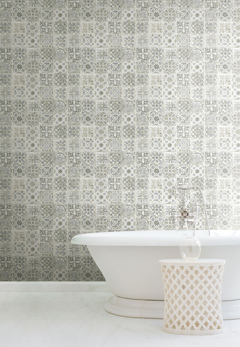 Ecaustic Tile Grey Peel & Stick Wallpaper image number 2