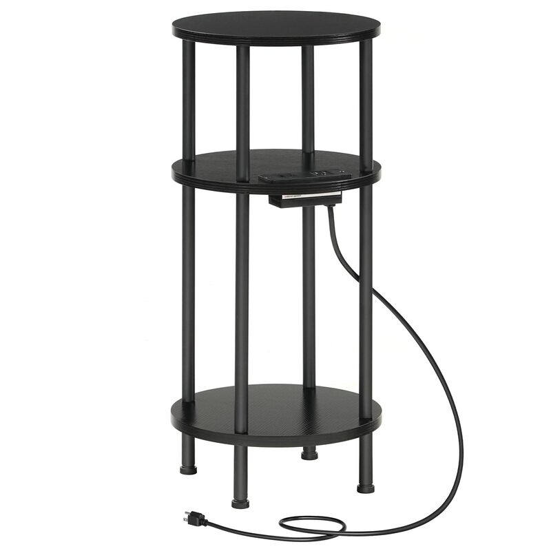 Small Round End Table with 3-Tier Storage and Charging Station & USB Ports image number 0