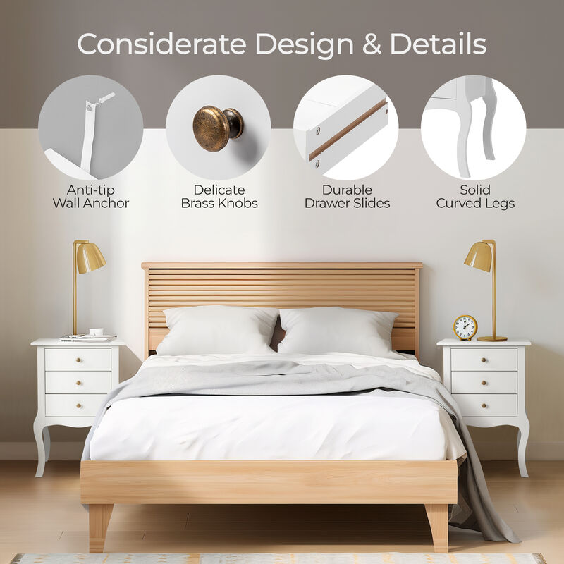 Sleek European Bedside Table, Three Drawer Nightstand for Bedroom Storage and Organization