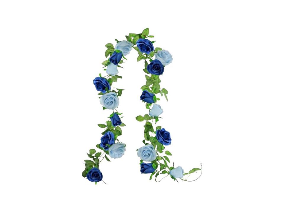 2Pack Mixed Blue Artificial Rose Flower Garland 13 Ft Fake Vine Table Wall Decor
