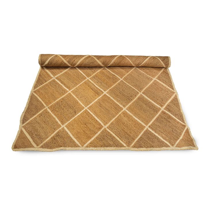 Hand Woven Rectangular Jute Carpet with Sleek Chequered Pattern