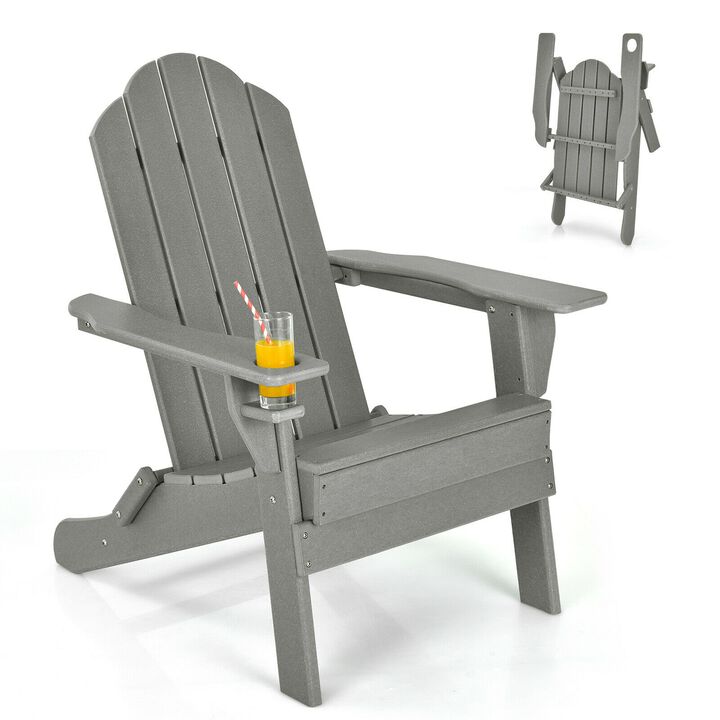 Foldable Weather Resistant Patio Chair with Built-in Cup Holder