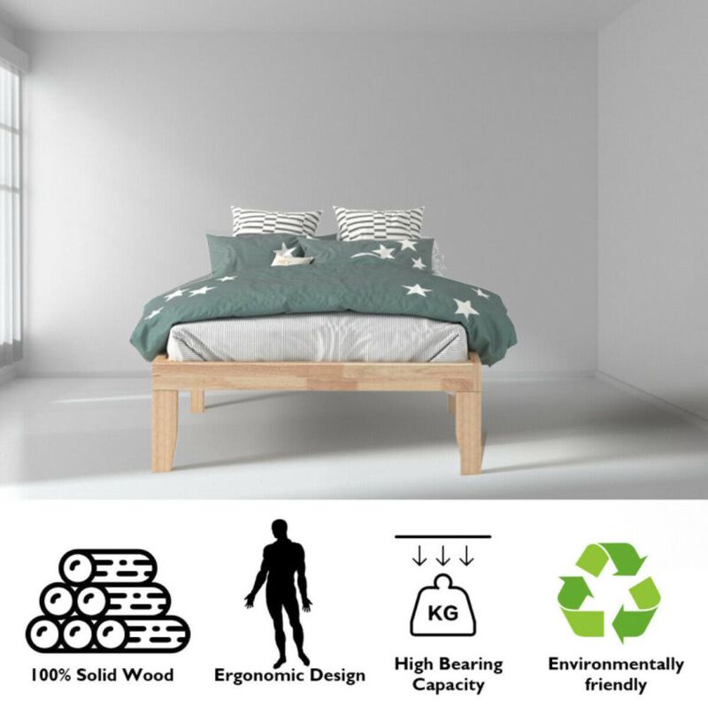 Hivvago Twin Size Rubber Wood Platform Bed Frame with Wood Slat Support