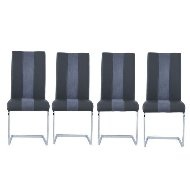 Hivvago Set of Four Gray and Silver Upholstered Faux Leather Dining Side Chairs