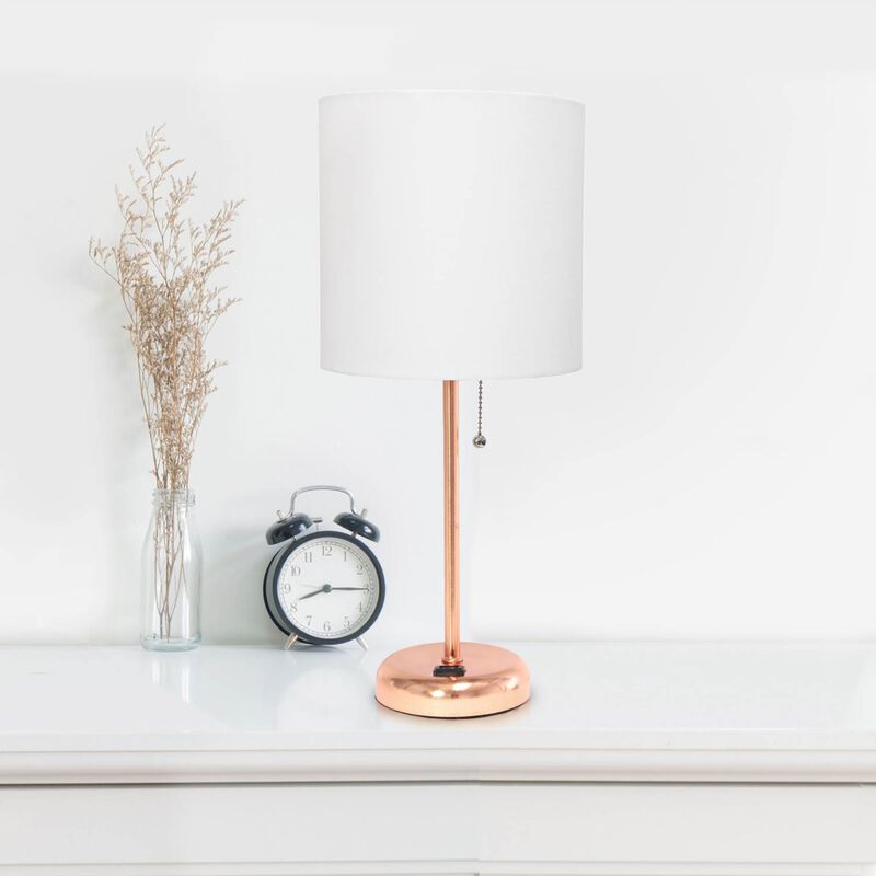 LimeLights Rose Gold Stick Lamp with Charging Outlet and Fabric Shade - 2 Pack Set image number 3