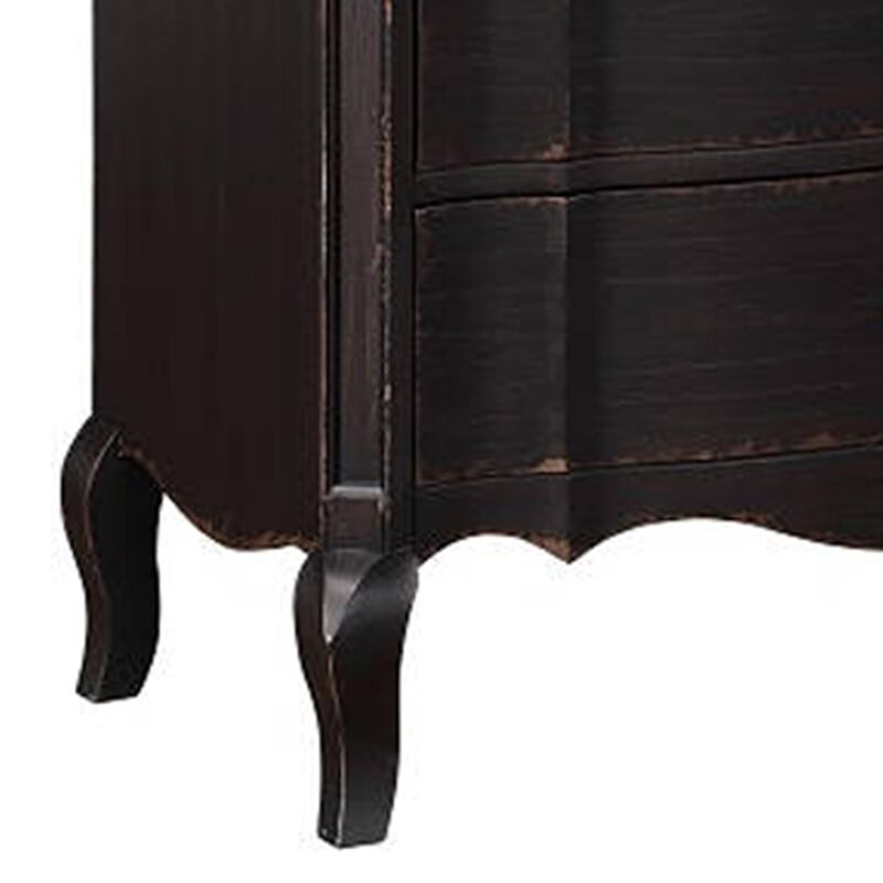 Benjara Ola 64 Inch Wide Dresser, 6 Drawers, Cabriole Legs, French Style, Black and Chrome