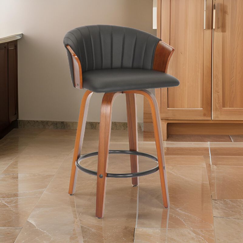 26 Inch Counter Height Chair, Set of 2, Curved Back, Bentwood, Black, Brown - Benzara image number 5