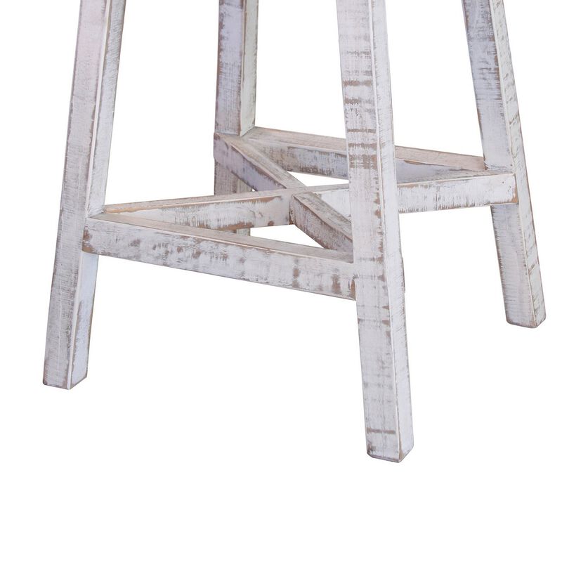 Suga 24 Inch Counter Height Stools, Set of 2, Farmhouse, Solid Pine Wood, Ivory, Gray - Benzara