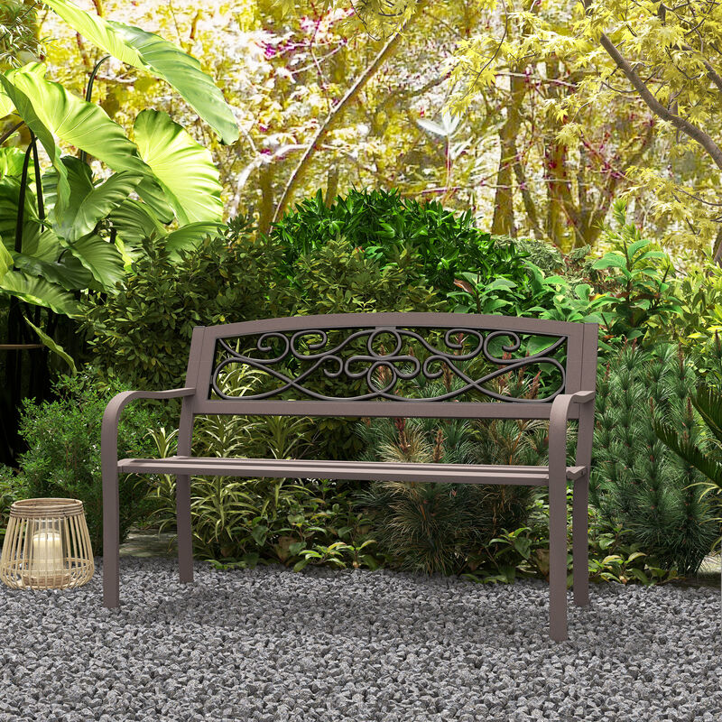 Hivvago 50 Inch Outdoor Bench Metal Slatted Garden Seating image number 7