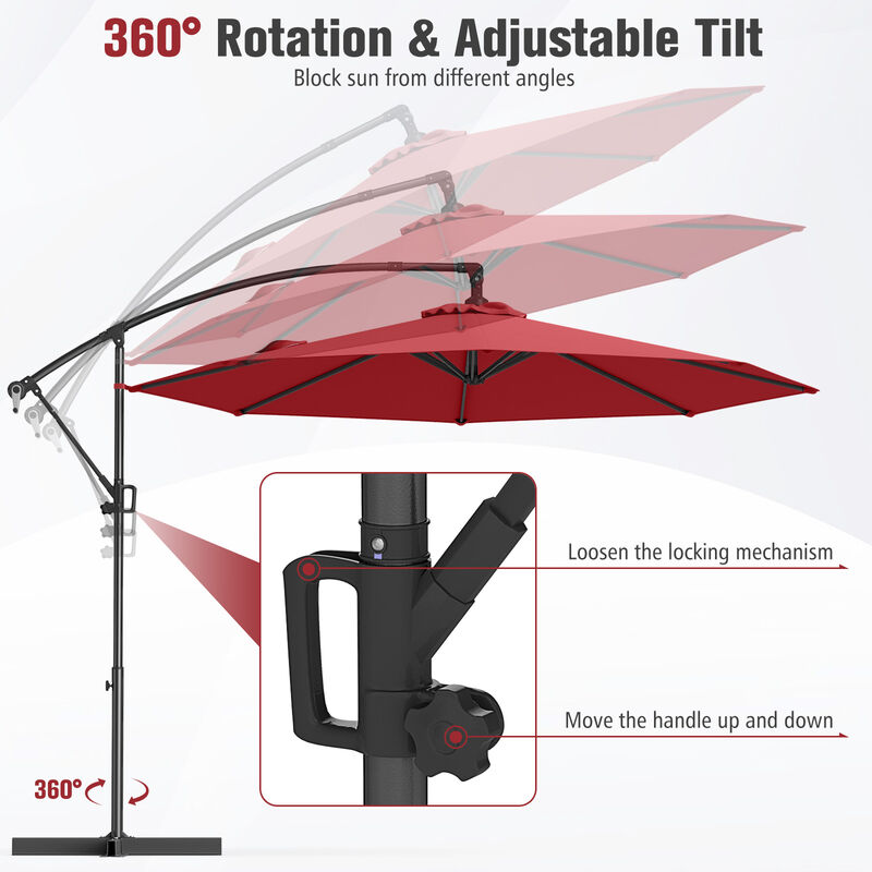 Offset Hanging Patio Umbrella with Base – Infinite Tilt Cantilever Design