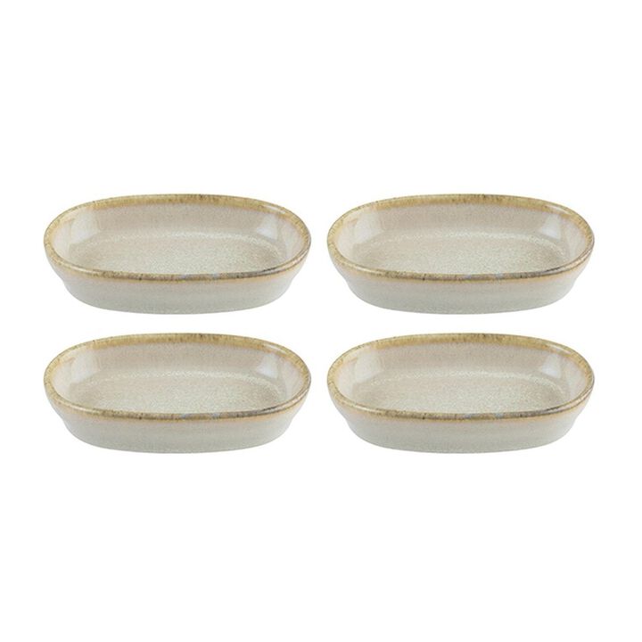 Sand 4" x 2.5" x h:0.75" Oval Beige Vitrified Platter (Set of 4)