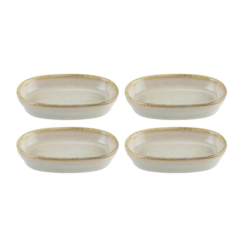 Sand 4" x 2.5" x h:0.75" Oval Beige Vitrified Platter (Set of 4) image number 0