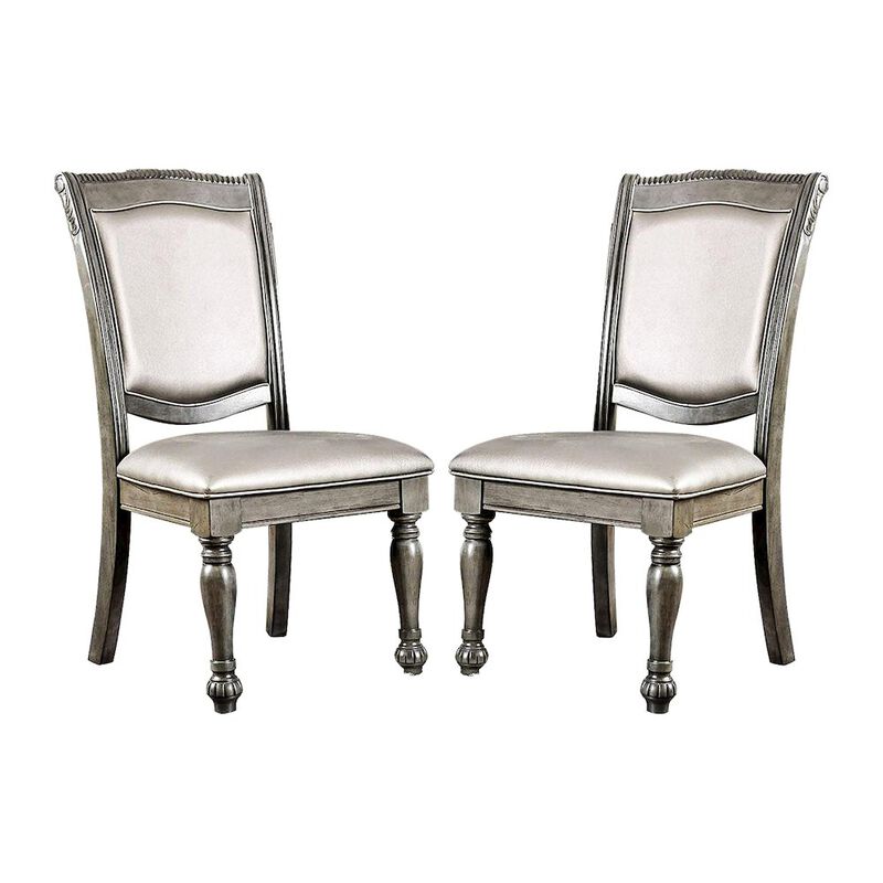 Simple Relax Set of 2 Leatherette Side Chairs in Gray and Silver image number 0