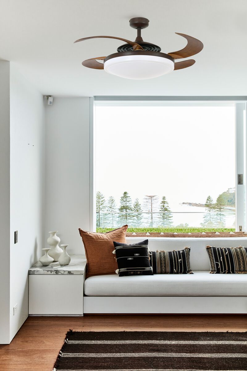 Fanaway Evo2 48" Retractable Blade Ceiling Fan with Light and Remote, Modern Fandelier Ceiling Fan, Patented Design Technology, Stronger Thicker Blades image number 1