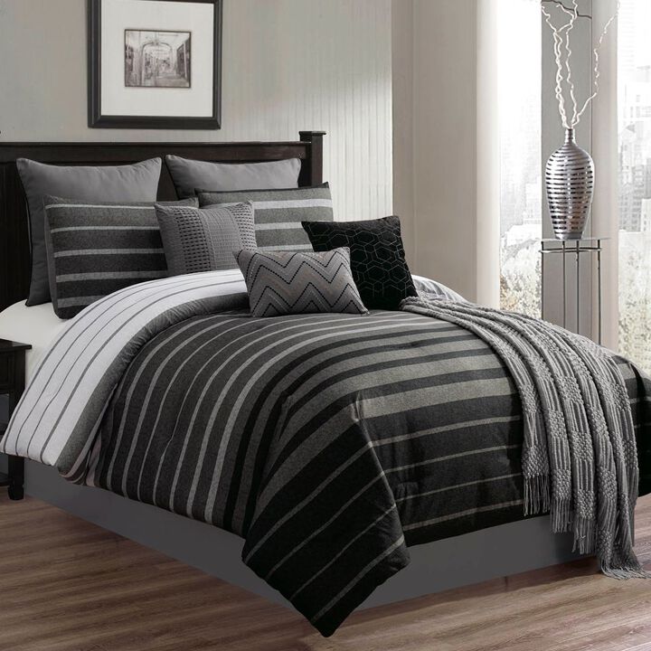 Black Gray Stripe 10 pc King Comforter Set