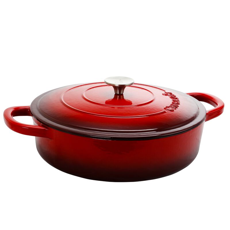 Crock Pot Artisan Enameled Cast Iron 5 Quart Round Braiser Pan with Self Basting Lid in Scarlet Red