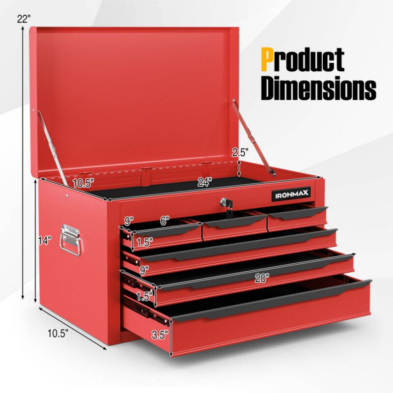 24" 6-Drawer Portable Tool Chest with Lock and Top Storage for Garage Repair Shop image number 3