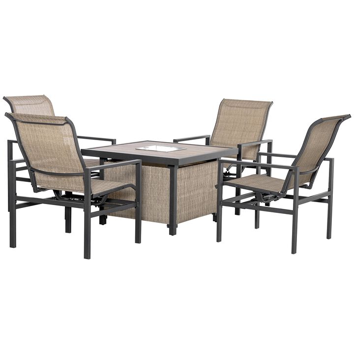 Beige Wicker Dining: 5-Piece Rattan Set with Rocking Chairs