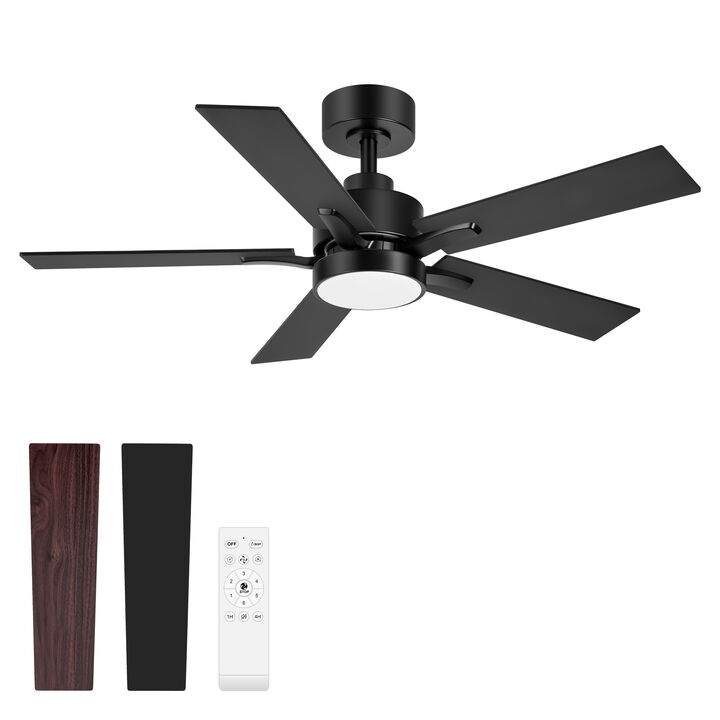 Breezary 42" LED Ceiling Fan with Light , Modern Indoor Fan, 5 Blade, Remote Control, 6 Speed