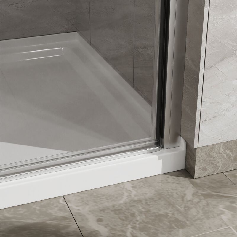Silver & White Bathroom Shower Combo, 90&deg; Pivot Door and Non-Slip Base with PVC Support