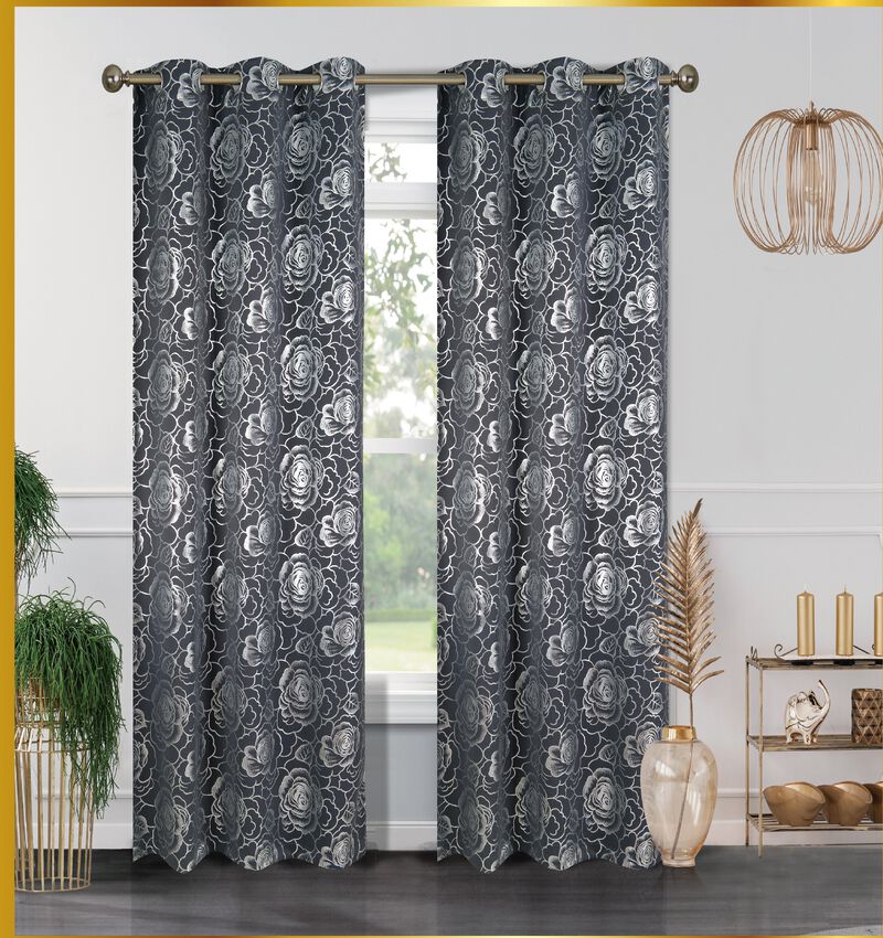 Floral Metallic Blackout Thermal Grommet Curtain Panels (Set of 2) image number 0