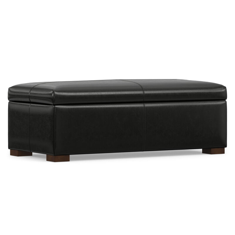 Gabbie 48 inch Wide Contemporary Rectangle Rectangular Storage Ottoman in Midnight Black PU Black faux leather, Assembled image number 7