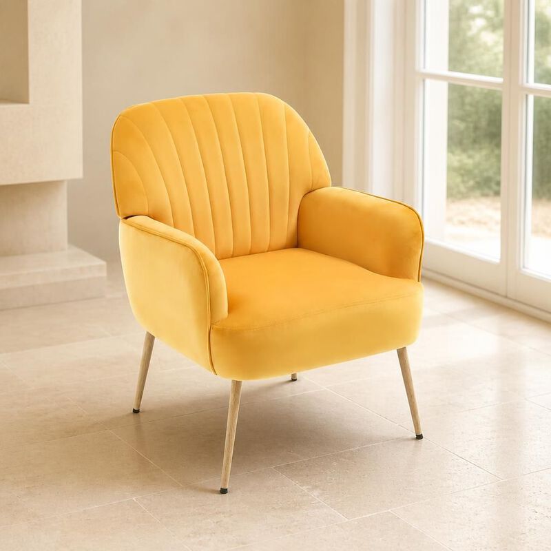 GOODSILO Velvet Upholstered Modern Accent Armchair, Comfortable Single Seating Chair for Living Room Bedroom Office Cafe and Waiting Room image number 3