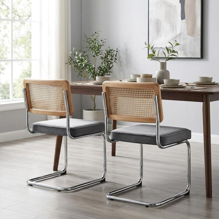 HomeRoots Set of Two Gray and Silver Upholstered Velvet Dining Side Chairs