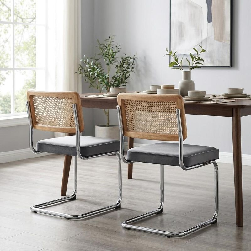 HomeRoots Set of Two Gray and Silver Upholstered Velvet Dining Side Chairs image number 1