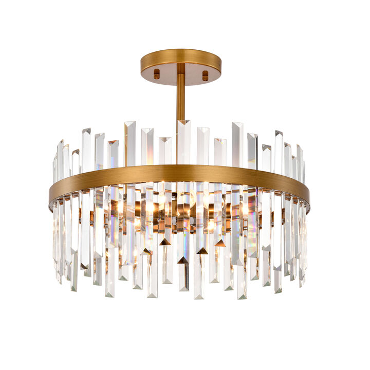 Jojospring Casandra 5-Light Drum Crystal Glass Flush Mount - Medium-gloss Brushed Brass