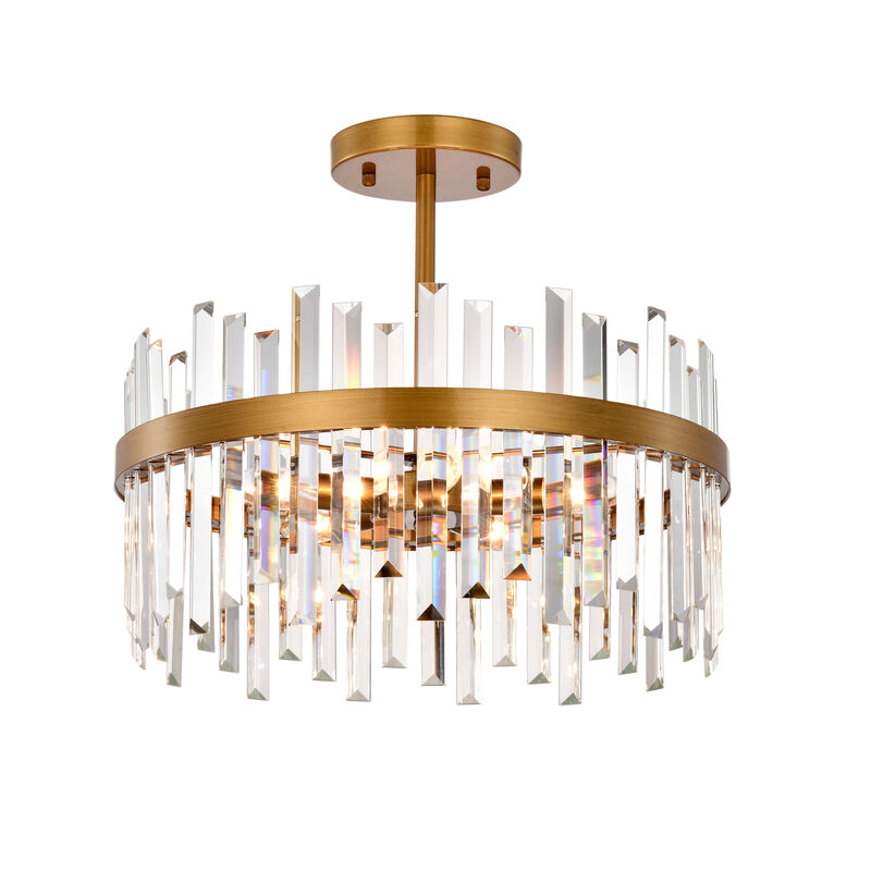 Jojospring Casandra 5-Light Drum Crystal Glass Flush Mount - Medium-gloss Brushed Brass image number 0
