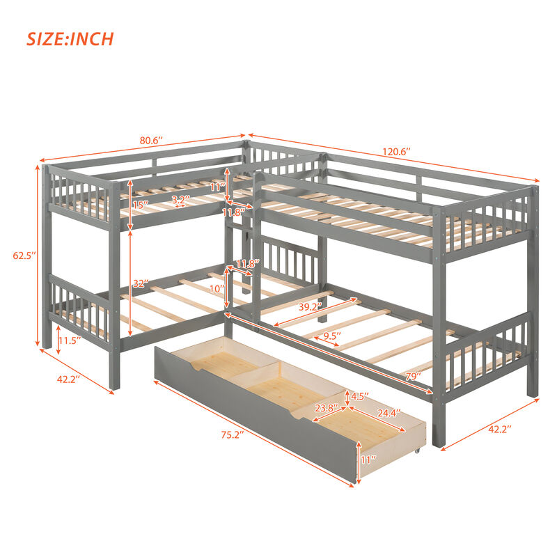 Merax Twin L-Shaped Bunk bed with Drawers image number 3