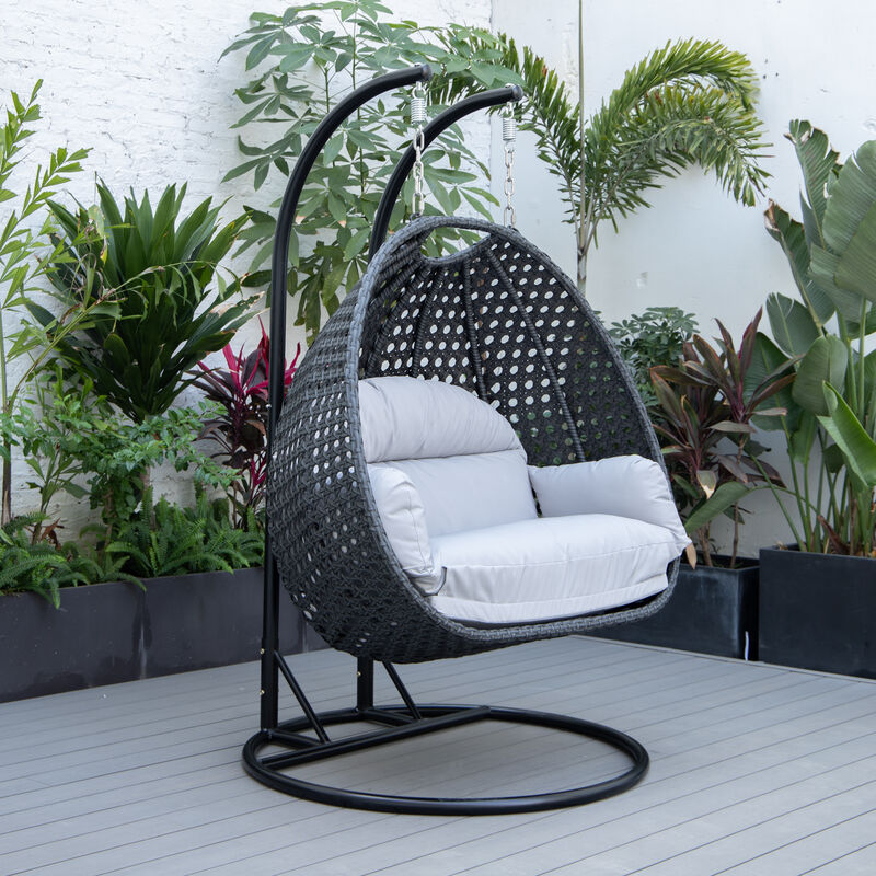 LeisureMod Mendoza Charcoal Modern Wicker Hanging 2 person Egg Swing Chair Removable Cushion image number 1