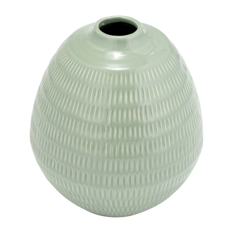Cer,7",stripe Oval Vase,dark Sage image number 1