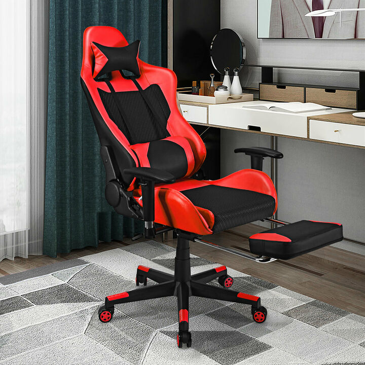 Costway  Gaming Chair Massage Reclining Racing Office Computer Chair with Footrest Red