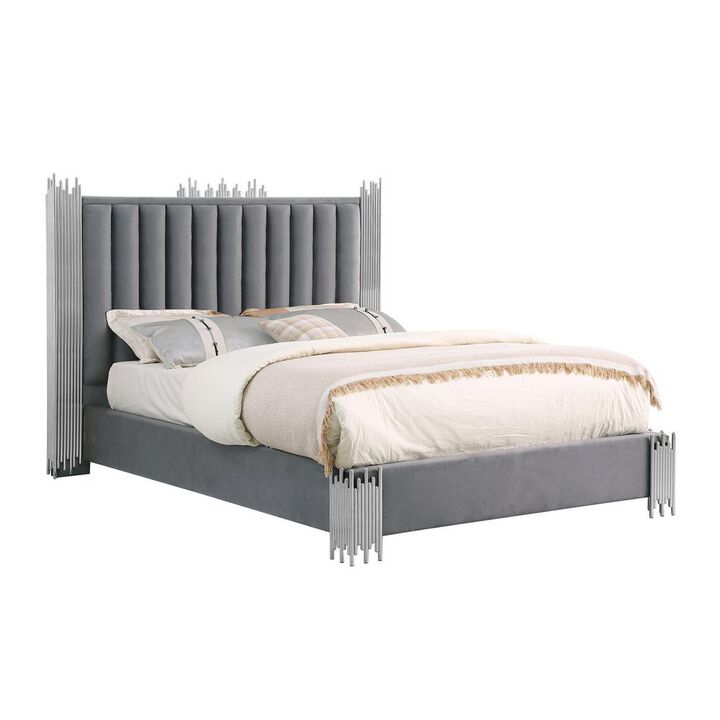 Best Quality Family Eastern King size Dark grey velvet bed with silver corners (Platform)