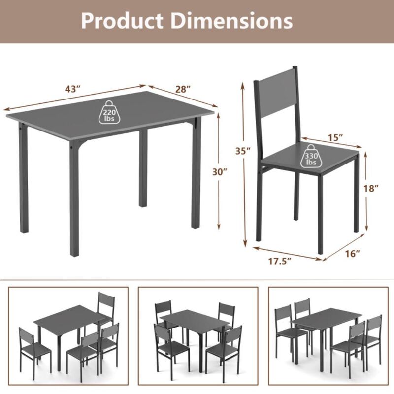 Hivvago 5 Piece Dining Table Set Industrial Style Kitchen Table and Chairs for 4