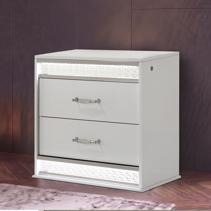 Modern 2 Drawer Nightstand with LED Lighting and Crystal Accents image number 4