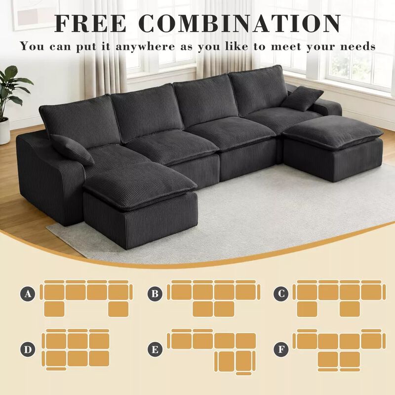 137" U-Shape Modular Sectional Sofa, Boneless Cloud Design, 6-Seater image number 6