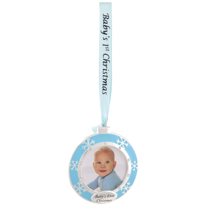 3" Blue Silver-Plated Baby's First Christmas Ornament with European Crystals image number 3
