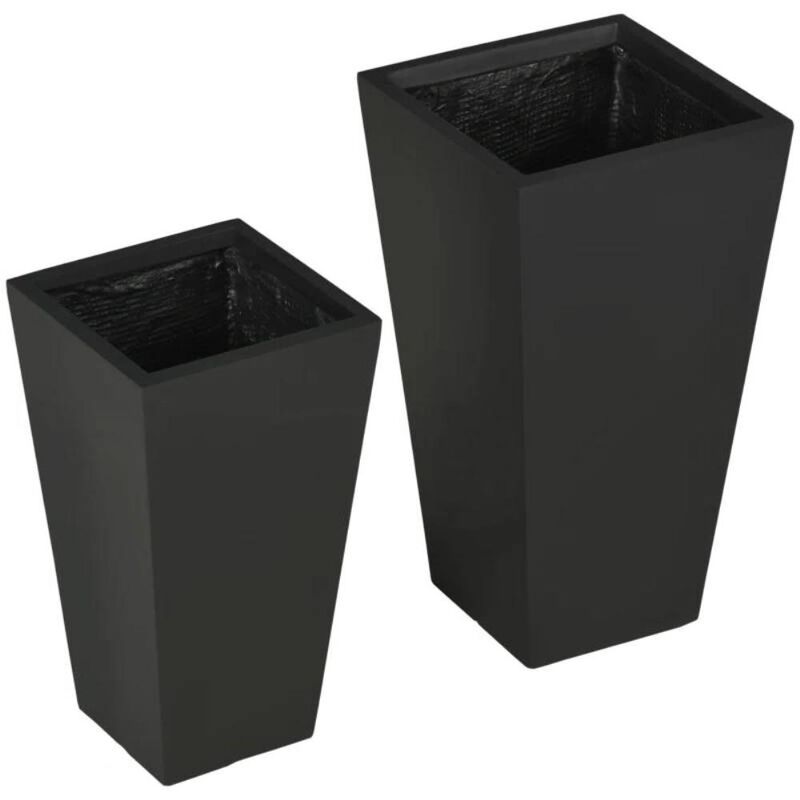 Hivvago Set of 2 Modern Lightweight Black Outdoor Patio Flower Pot Tall Planter Box