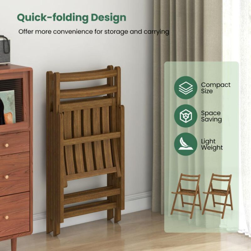 Hivvago Folding Dining Chair Set of 2 with Rubber Wood Frame and Slatted Seat