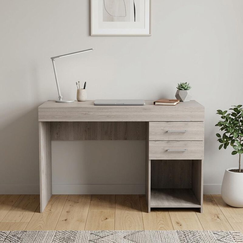 HomeRoots 47" Light Gray Computer Desk With Two Drawers image number 1